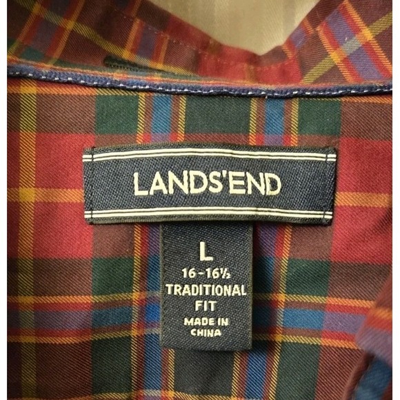 Lands End Shirt Mens L 16-16.5 Traditional Fit No‎ Iron Twill Plaid Long Sleeve - Picture 5 of 7
